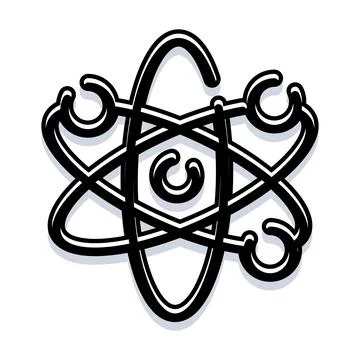 Abstract stylized atom structure with orbiting electrons Stock Illustration