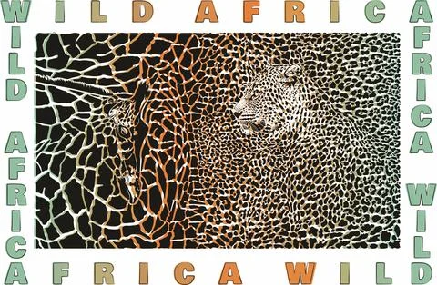 Abstract stylized background with leopard and giraffe Stock Illustration