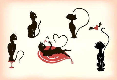 Abstract stylized cats in different poses. EPS10 vector illustration Stock Illustration