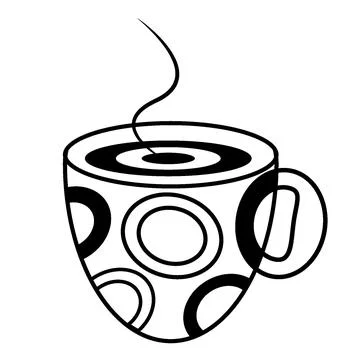Abstract stylized cup with circle pattern and streams of steam on a transparent Stock Illustration
