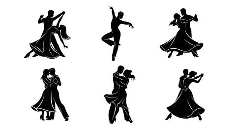Abstract Stylized Dancing Couple Silhouette Art Stock Illustration