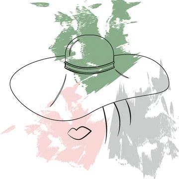 An abstract stylized drawing of a womans face in a hat on a background of Stock Illustration