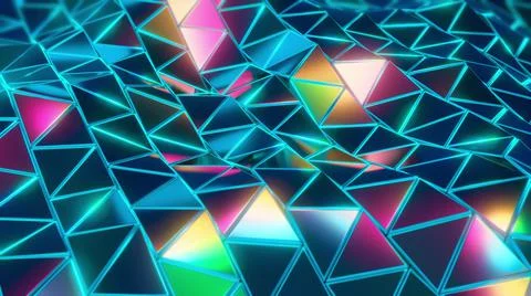 Abstract stylized floating rainbow shimmering triangles in a wavy motion Stock Illustration