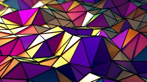 Abstract stylized floating rainbow shimmering triangles in a wavy motion Stock Illustration
