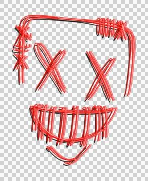 Abstract stylized smiling face is glowing with red neon scribble strokes on Illustrazione stock