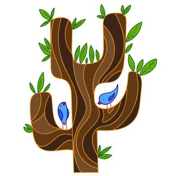 Abstract stylized tree with songbird Stock Illustration