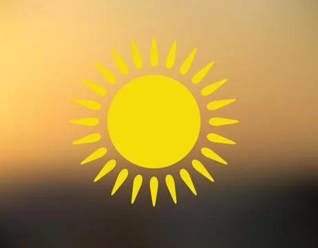 Abstract summer background in a blurry sunset and a simple logo with the sun. Stock Illustration
