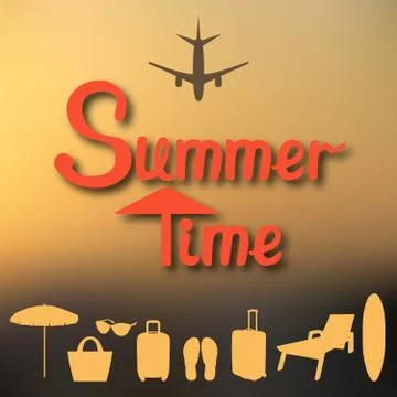 Abstract summer background in a blurry sunset and with lettering Summer time  Stock Illustration