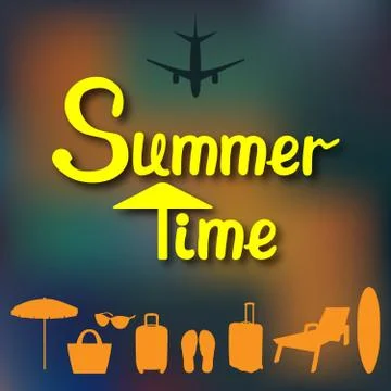 Abstract summer background in a blurry sunset and with lettering Summer time  Stock Illustration