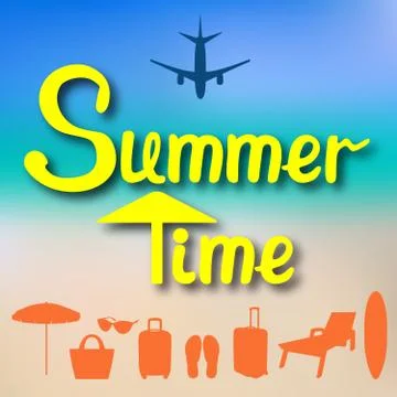 Abstract summer background in a blurry sunset and with lettering Summer time  Stock Illustration