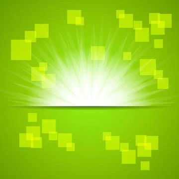 Abstract summer background. Green sunset backdrop with square glare. Jpeg Stock Illustration