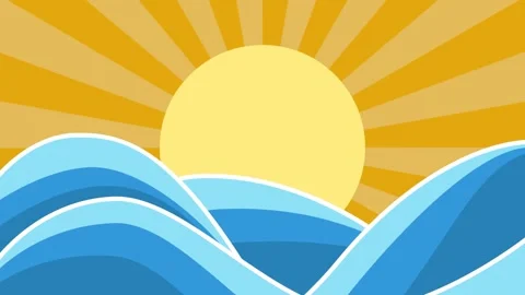 Abstract summer background, sun and wave, stormy sea. Animated illustration w Stock Footage 171702921