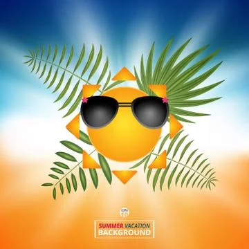 Abstract of summer background with sun bright in center and natural leaves. Stock Illustration