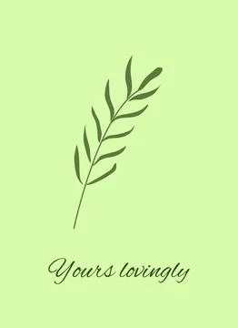 Abstract summer card with flat leaf and sayings Yours lovingly. Vertical te.. Stock Illustration