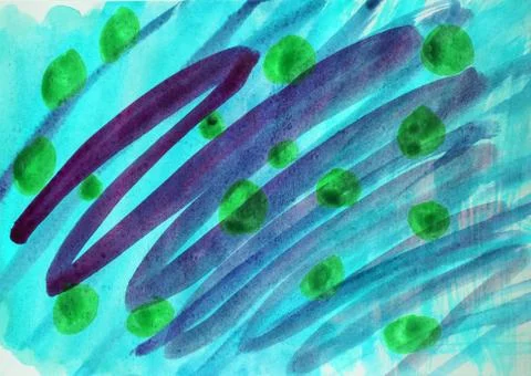 Abstract summer cute drawing by hand. Watercolor grass, berries, flowers, sty Stock Illustration