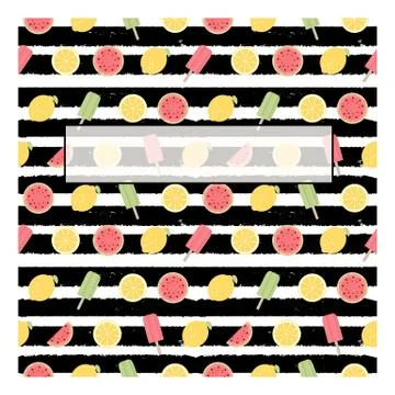 Abstract Summer Fruit Pattern with Frame and Sample Text.  Illustration 库存插图