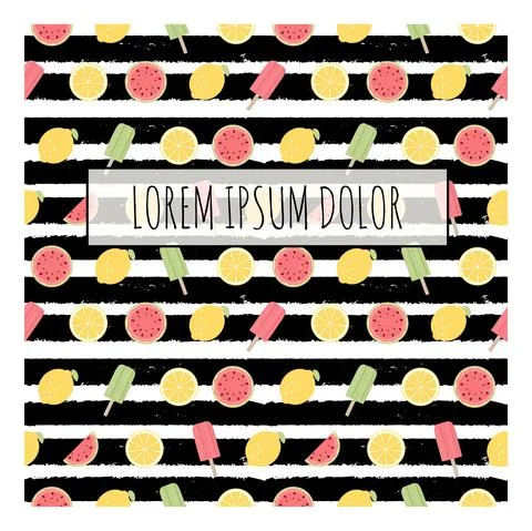 Abstract Summer Fruit Pattern with Frame and Sample Text. Vector Illustration 스톡 일러스트