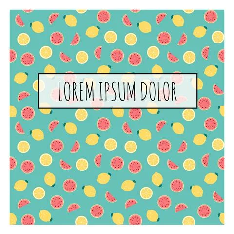 Abstract Summer Fruit Pattern with Frame and Sample Text. Vector Illustration Illustrazione stock