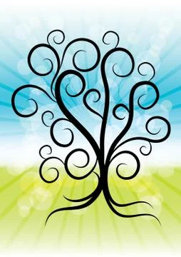 Abstract summer tree with curly branches on shiny background, eps10 vector illus Stock Illustration