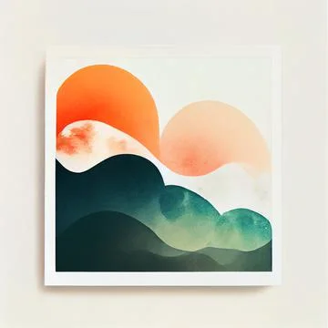Abstract sun and wave landscape background with watercolor texture. Stock Illustration