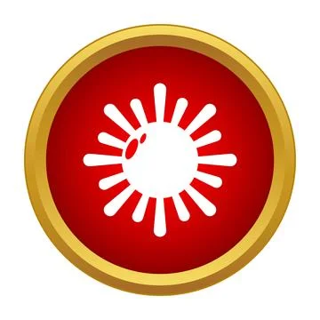 Abstract sun icon with gold frame on red background Stock Illustration