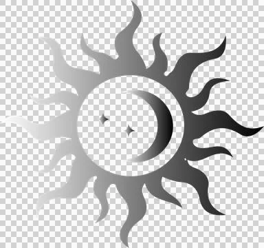 Abstract sun-moon vector is radiating metallic rays with moon and stars on Stock Illustration