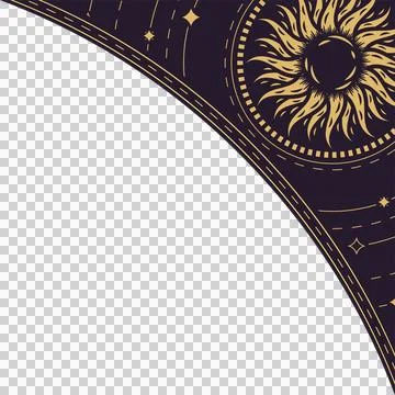 Abstract sun motif floating in flat design dotted dashed arc on transparent Stockillustratie