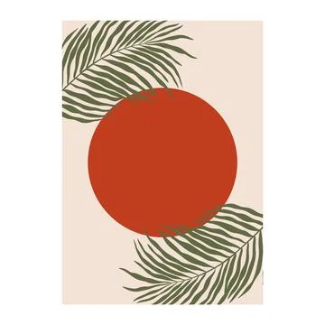 Abstract sun plant background. Mid century wall art print, boho poster Stock Illustration