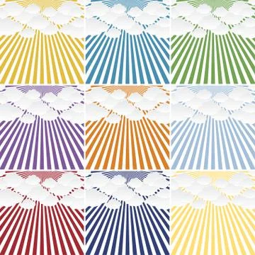Abstract sun rays with clouds background. Illustrazione stock