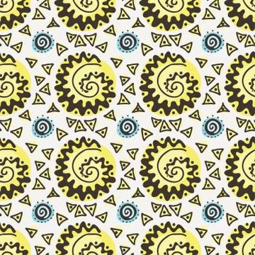 Abstract sun seamless pattern. Vector sunny background for kids wallpaper, pr Stock Illustration
