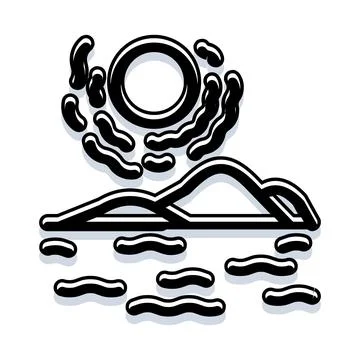 Abstract sun setting over island landscape icon Stock Illustration