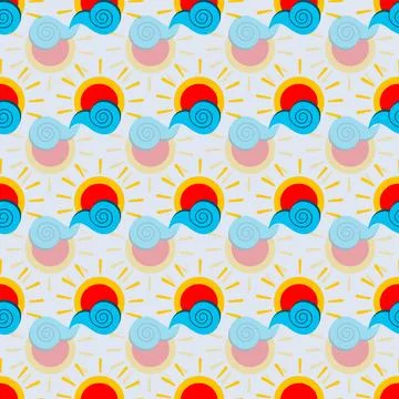 Abstract sun summer seamless vector pattern Stock Illustration