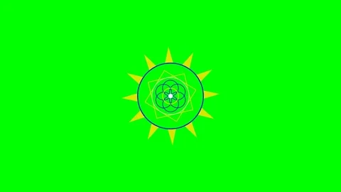 Abstract sun symbol with geometric patterns centered on a bright green field Stock Footage 340902570