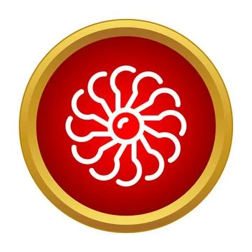 Abstract sun symbol icon on red button Stock Illustration