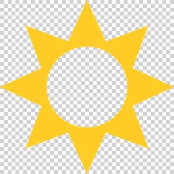 Abstract sun symbol is shining in flat design with bright yellow rays and Stock Illustration