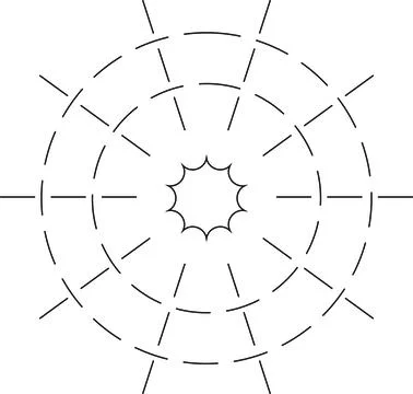 Abstract Sunburst with Curved Rays and Scalloped Center Stock Illustration