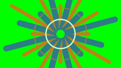 Abstract sunburst pattern with blue and orange rays on a green background Stock Footage 341824289