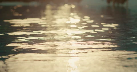 Abstract sunlight reflections on water at resort pool at summer sunset Stock Footage 319868642