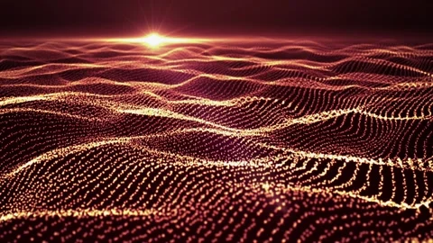 Abstract sunset background with shiny golden waves made of sparse glow particles Stock Footage 278610232