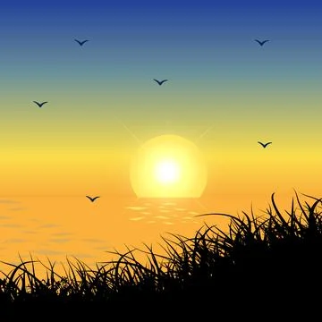 Abstract sunset background vector illustration. summer sunset landscape Stock Illustration