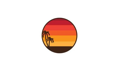 Abstract sunset with coconut tree logo symbol vector icon illustration grap.. Illustrazione stock