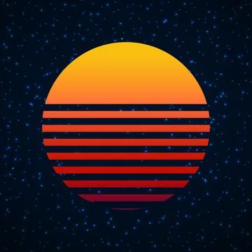 Abstract sunset logo with glowing particles background. Vector illustration Ilustração Stock