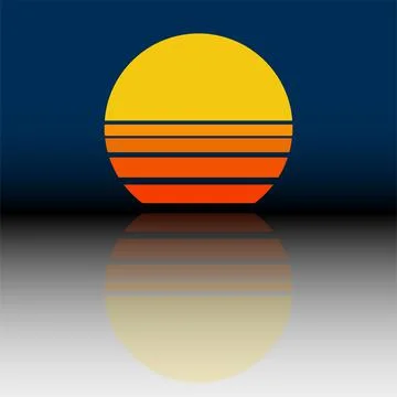 Abstract sunset logo. Vector illustration of sun with mirror reflection Stock Illustration