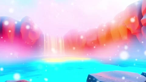 Abstract Sunset Waterfall Scene: Abstract cartoon landscape Stock Footage 330320604
