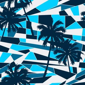 Abstract surf pattern with palm trees seamless pattern Stock Illustration