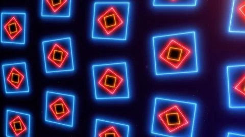 Abstract surface wall of glowing rotating multicolored shapes in space. Flo.. 스톡 일러스트