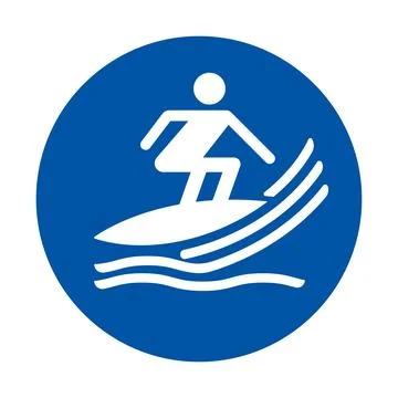 Abstract Surfer Icon on Blue Background for Summer and Beach Activities Stock Illustration