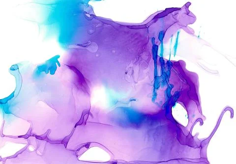 Abstract surreal background with deep lilac gradient and azure splashes Illustrazione stock