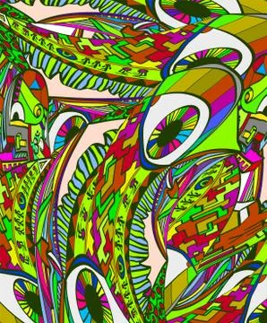 Abstract surreal vector background. Crazy bright background with eyes. Illust Illustrazione stock