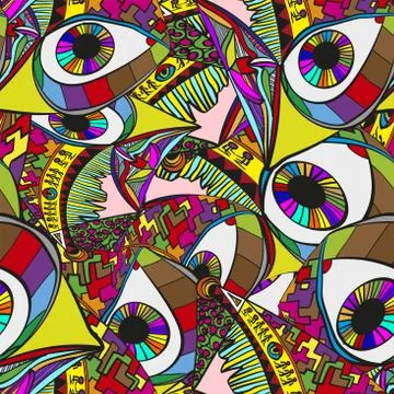Abstract surreal vector background. Crazy bright background with eyes. Illust Illustrazione stock